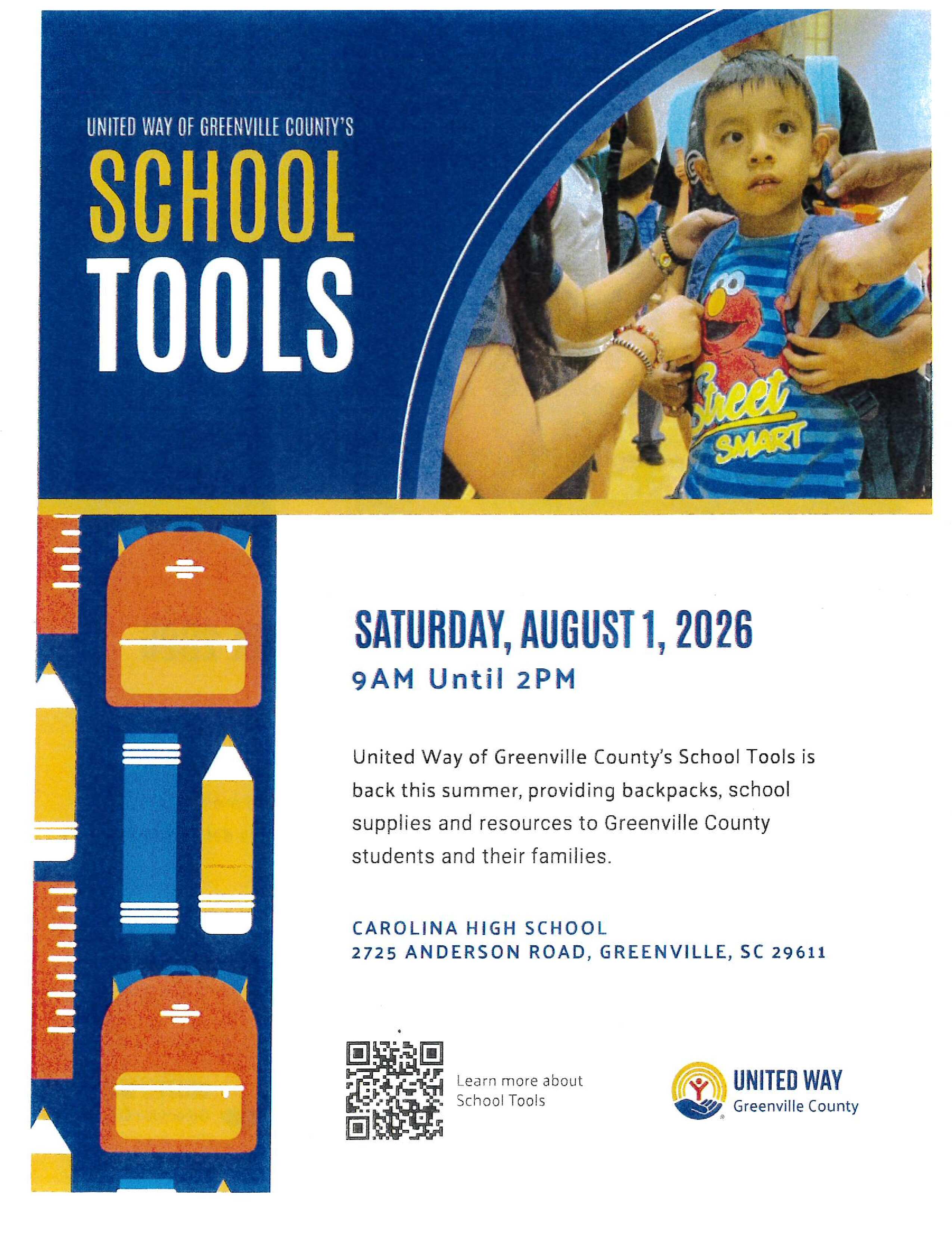 Come to Carolina High School on August 1 to receive free school supplies